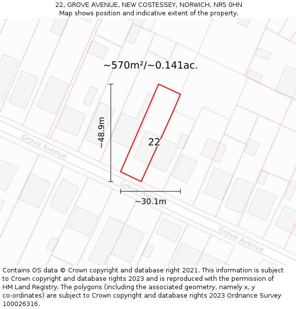 22, GROVE AVENUE, NEW COSTESSEY, NORWICH, NR5 0HN: Plot and title map