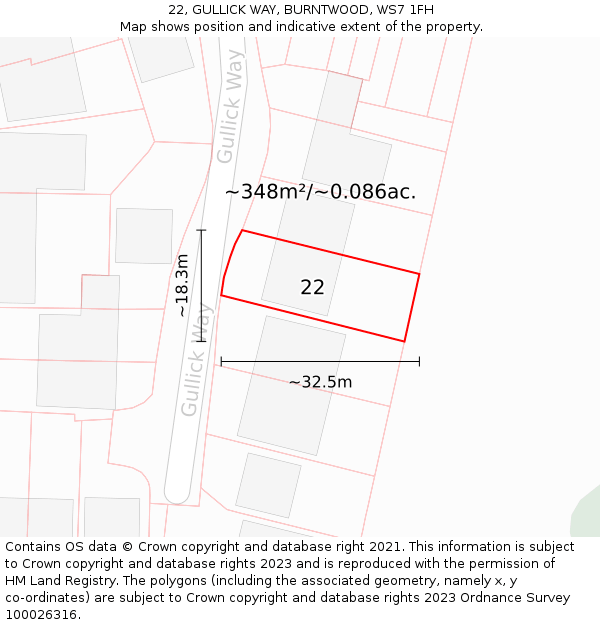 22, GULLICK WAY, BURNTWOOD, WS7 1FH: Plot and title map