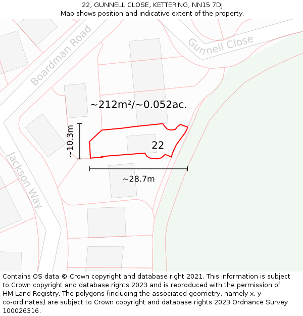 22, GUNNELL CLOSE, KETTERING, NN15 7DJ: Plot and title map