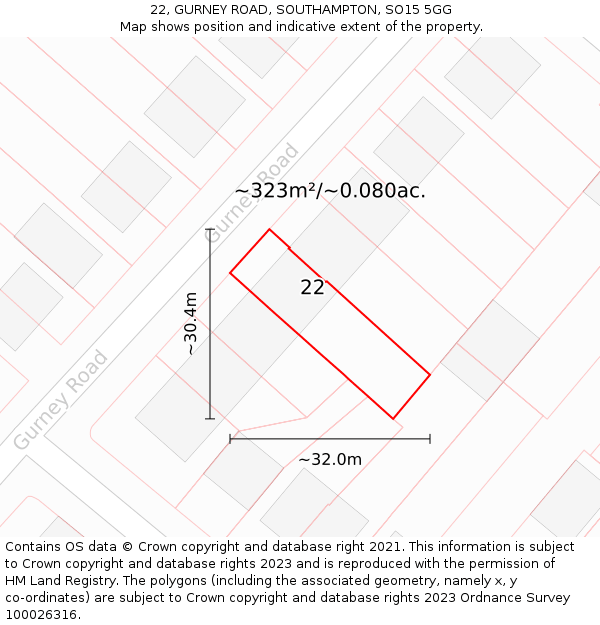 22, GURNEY ROAD, SOUTHAMPTON, SO15 5GG: Plot and title map