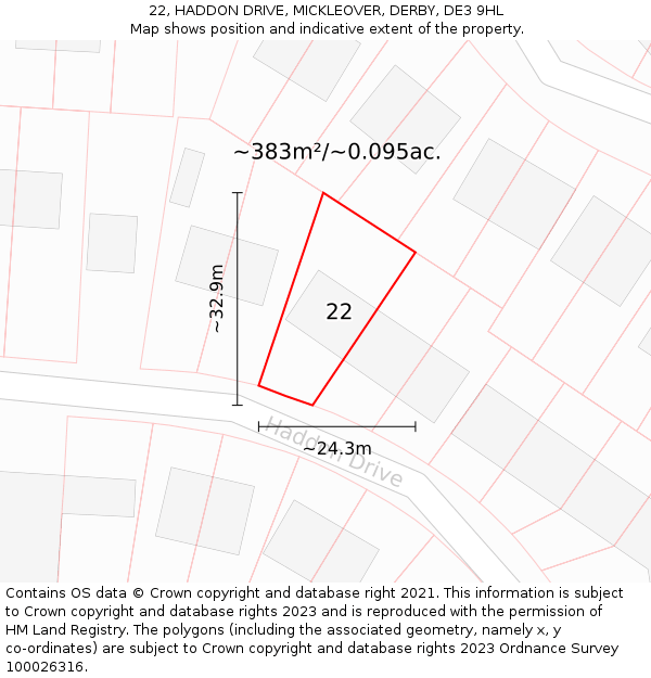 22, HADDON DRIVE, MICKLEOVER, DERBY, DE3 9HL: Plot and title map