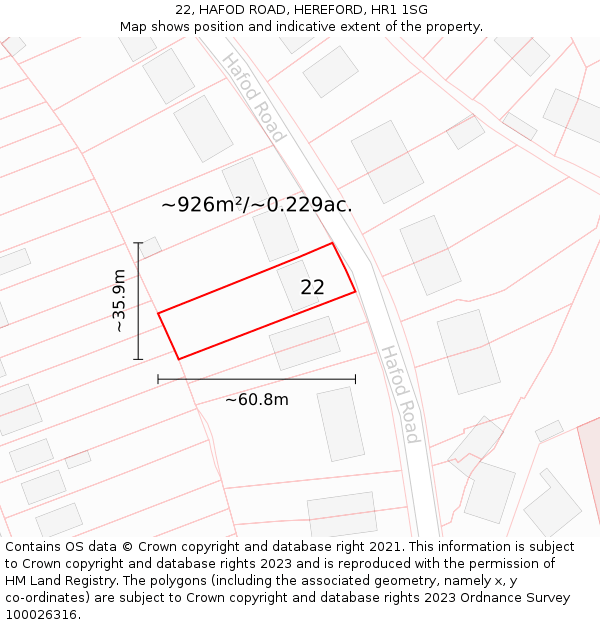 22, HAFOD ROAD, HEREFORD, HR1 1SG: Plot and title map