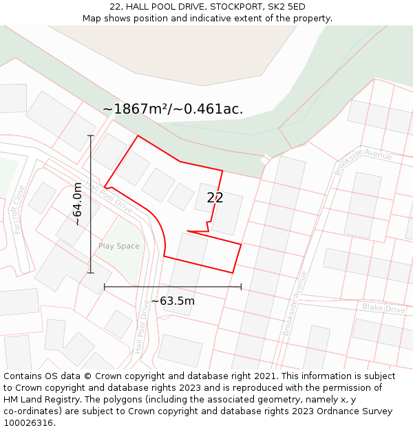 22, HALL POOL DRIVE, STOCKPORT, SK2 5ED: Plot and title map