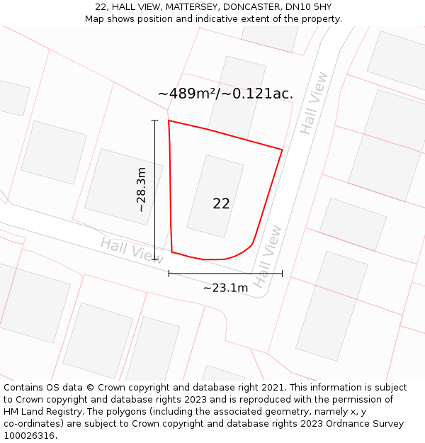 22, HALL VIEW, MATTERSEY, DONCASTER, DN10 5HY: Plot and title map