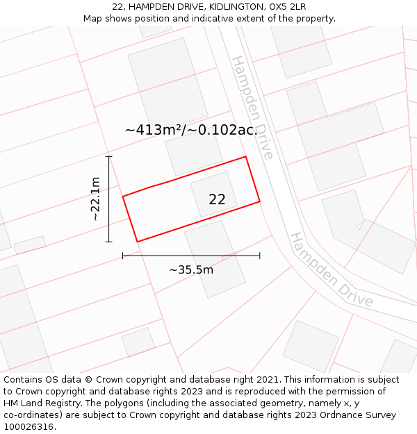 22, HAMPDEN DRIVE, KIDLINGTON, OX5 2LR: Plot and title map