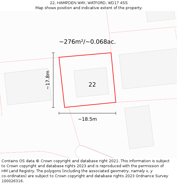 22, HAMPDEN WAY, WATFORD, WD17 4SS: Plot and title map