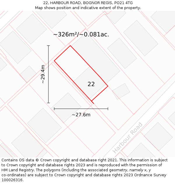 22, HARBOUR ROAD, BOGNOR REGIS, PO21 4TG: Plot and title map