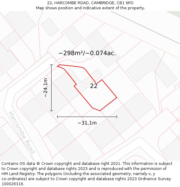 22, HARCOMBE ROAD, CAMBRIDGE, CB1 9PD: Plot and title map