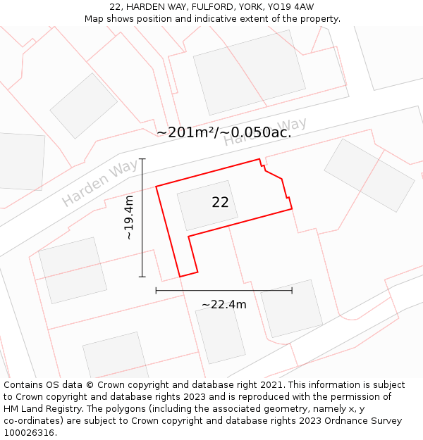 22, HARDEN WAY, FULFORD, YORK, YO19 4AW: Plot and title map
