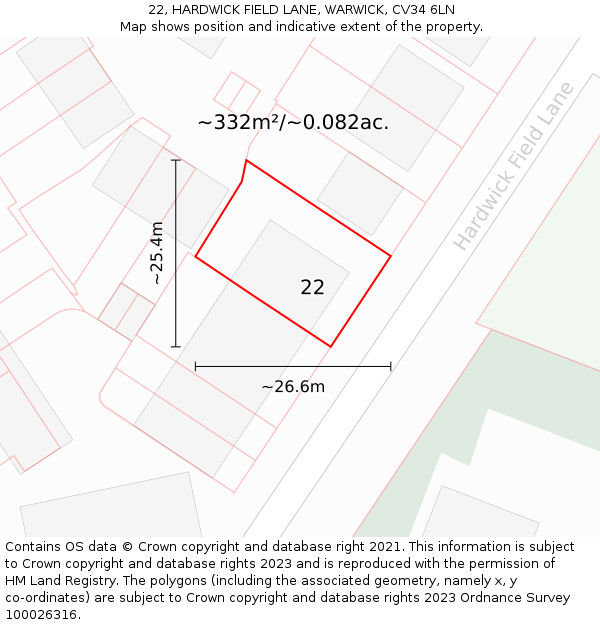 22, HARDWICK FIELD LANE, WARWICK, CV34 6LN: Plot and title map