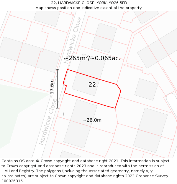22, HARDWICKE CLOSE, YORK, YO26 5FB: Plot and title map