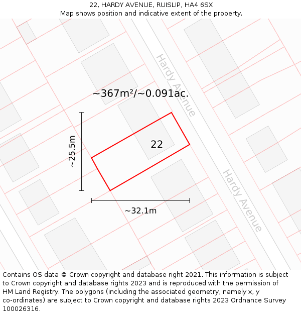 22, HARDY AVENUE, RUISLIP, HA4 6SX: Plot and title map