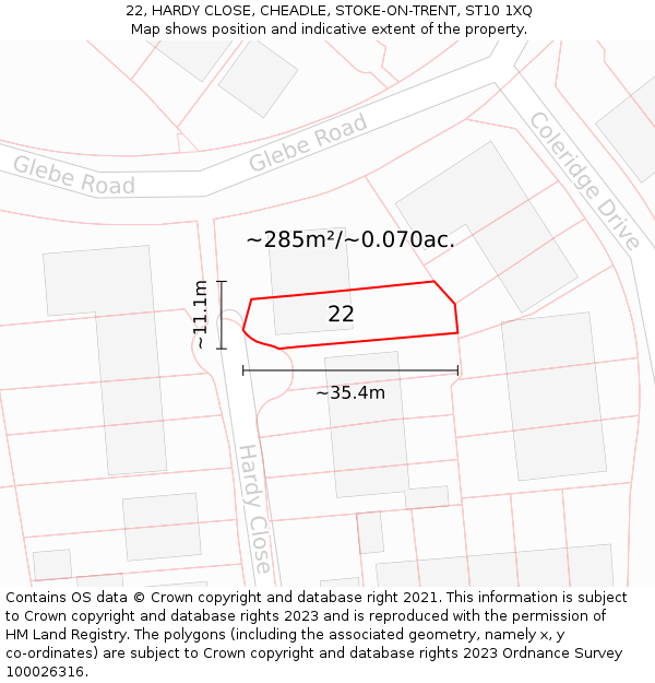 22, HARDY CLOSE, CHEADLE, STOKE-ON-TRENT, ST10 1XQ: Plot and title map