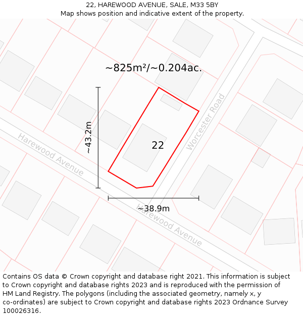 22, HAREWOOD AVENUE, SALE, M33 5BY: Plot and title map