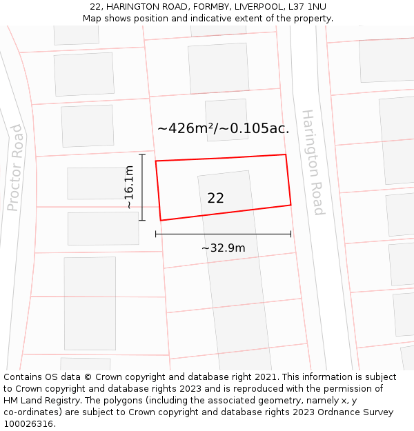 22, HARINGTON ROAD, FORMBY, LIVERPOOL, L37 1NU: Plot and title map