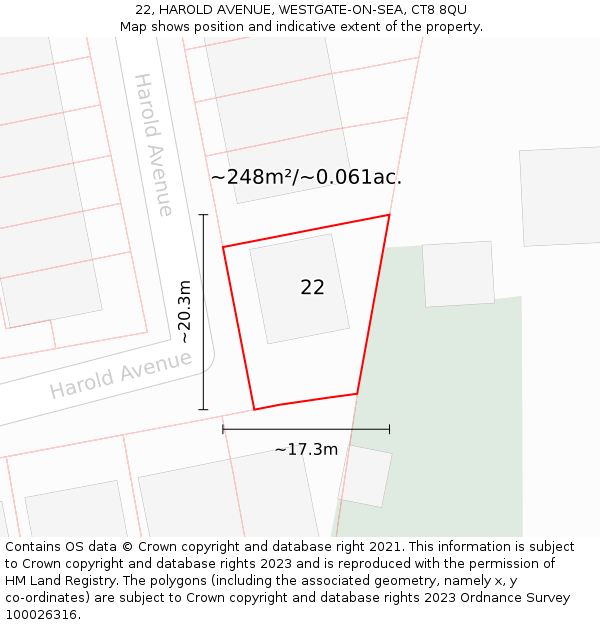 22, HAROLD AVENUE, WESTGATE-ON-SEA, CT8 8QU: Plot and title map