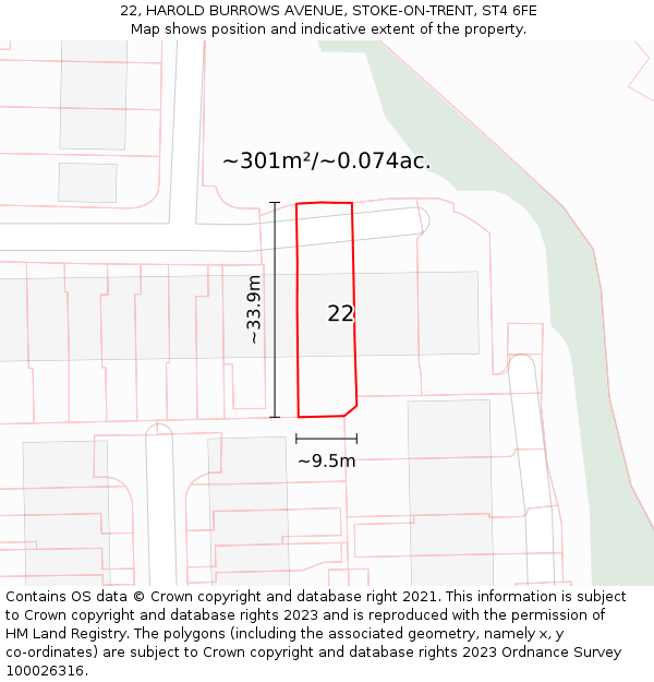 22, HAROLD BURROWS AVENUE, STOKE-ON-TRENT, ST4 6FE: Plot and title map