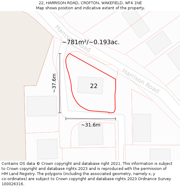 22, HARRISON ROAD, CROFTON, WAKEFIELD, WF4 1NE: Plot and title map