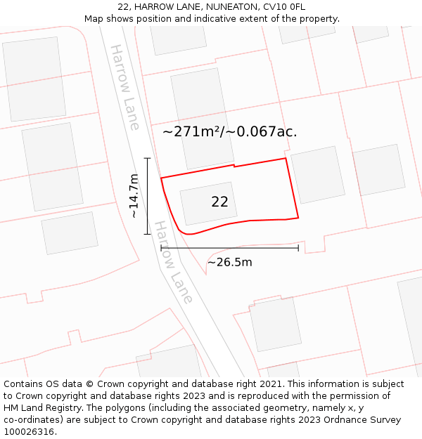 22, HARROW LANE, NUNEATON, CV10 0FL: Plot and title map