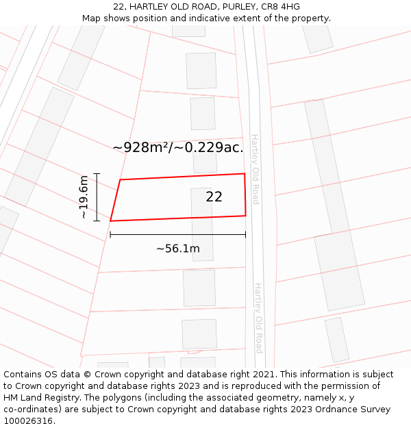 22, HARTLEY OLD ROAD, PURLEY, CR8 4HG: Plot and title map