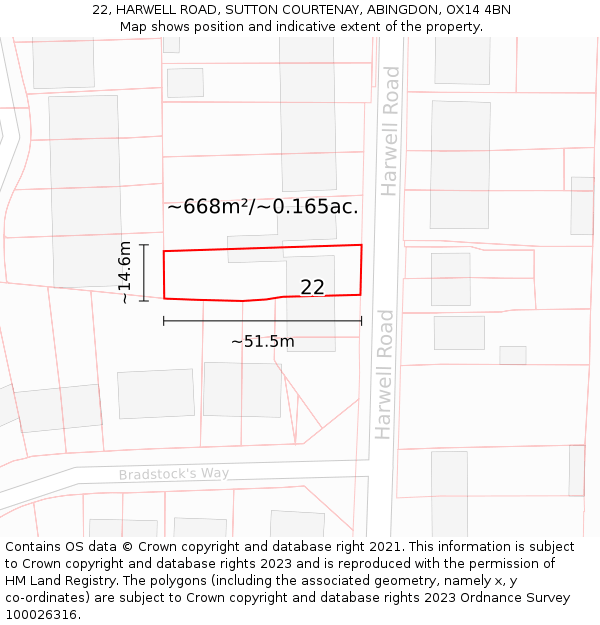 22, HARWELL ROAD, SUTTON COURTENAY, ABINGDON, OX14 4BN: Plot and title map