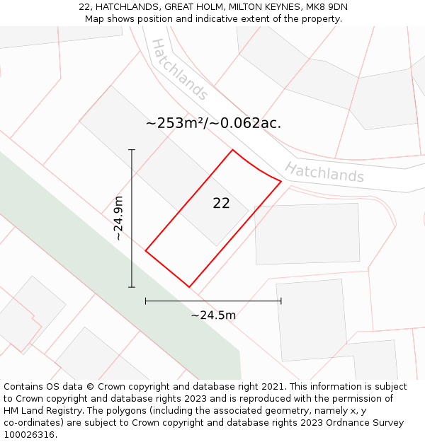 22, HATCHLANDS, GREAT HOLM, MILTON KEYNES, MK8 9DN: Plot and title map