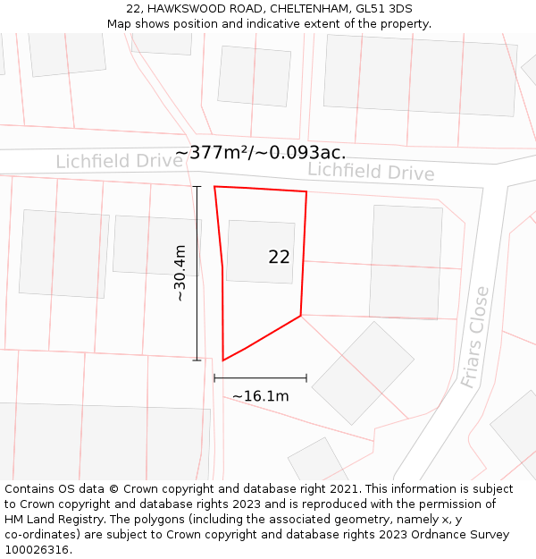 22, HAWKSWOOD ROAD, CHELTENHAM, GL51 3DS: Plot and title map