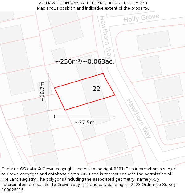 22, HAWTHORN WAY, GILBERDYKE, BROUGH, HU15 2YB: Plot and title map