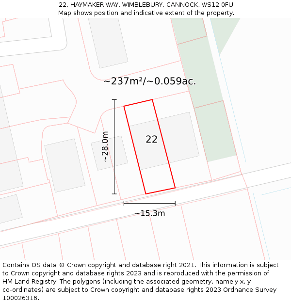 22, HAYMAKER WAY, WIMBLEBURY, CANNOCK, WS12 0FU: Plot and title map