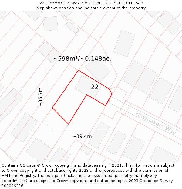 22, HAYMAKERS WAY, SAUGHALL, CHESTER, CH1 6AR: Plot and title map