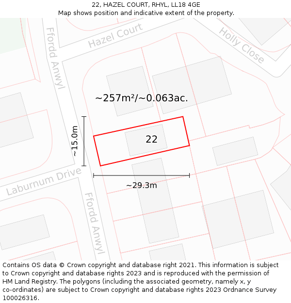 22, HAZEL COURT, RHYL, LL18 4GE: Plot and title map