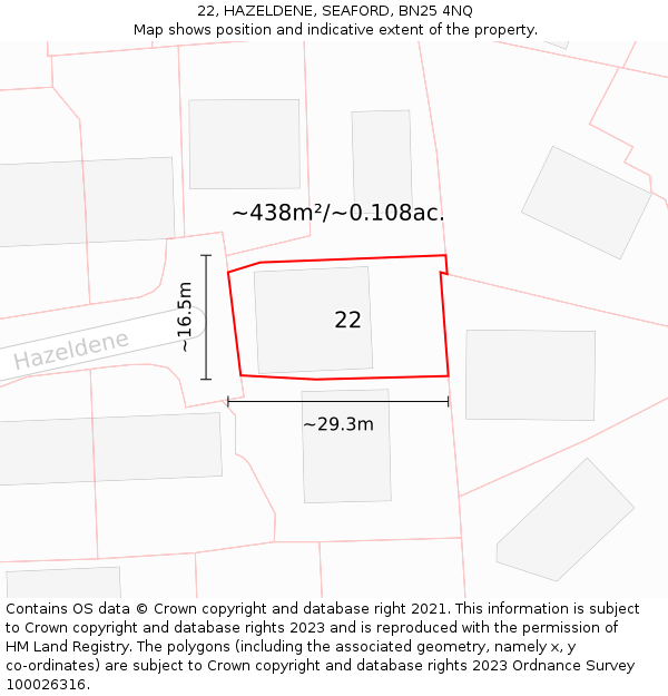 22, HAZELDENE, SEAFORD, BN25 4NQ: Plot and title map