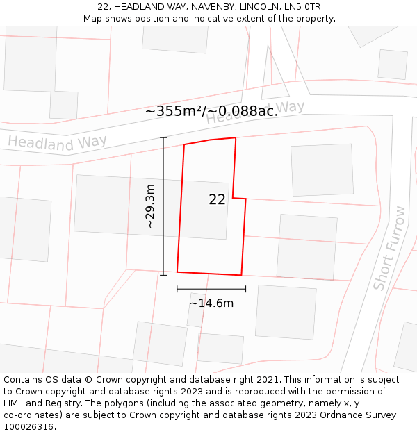 22, HEADLAND WAY, NAVENBY, LINCOLN, LN5 0TR: Plot and title map