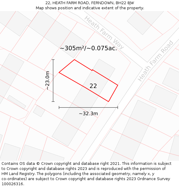 22, HEATH FARM ROAD, FERNDOWN, BH22 8JW: Plot and title map