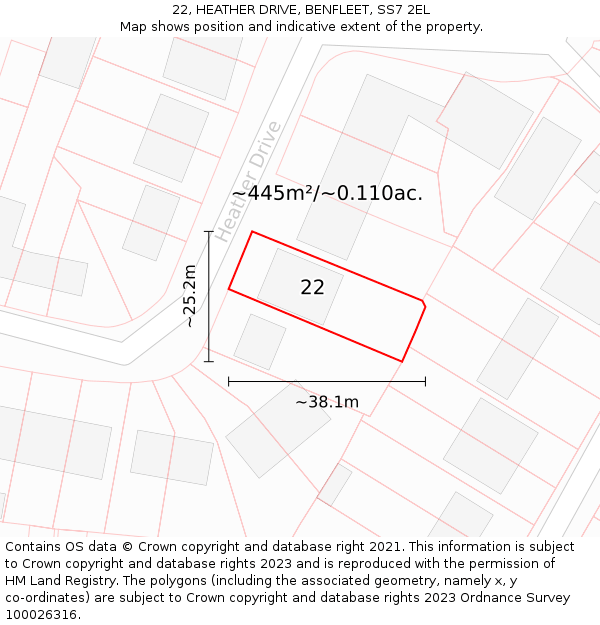 22, HEATHER DRIVE, BENFLEET, SS7 2EL: Plot and title map