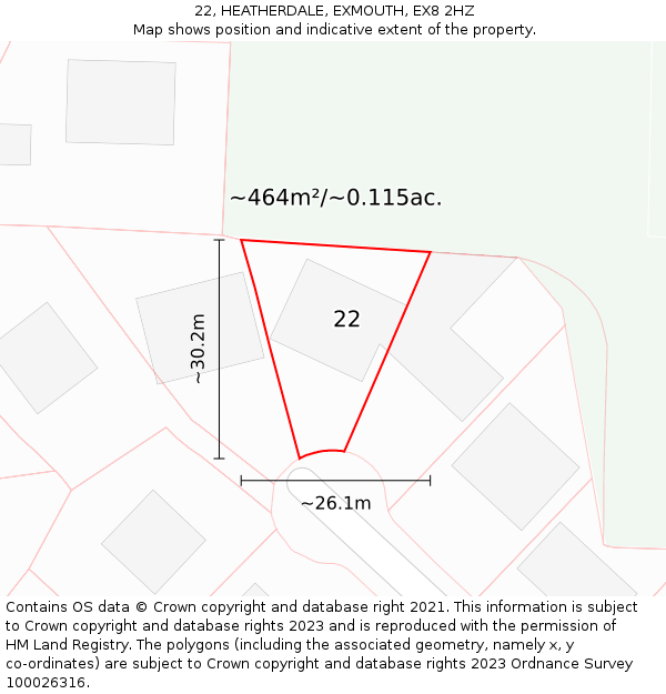 22, HEATHERDALE, EXMOUTH, EX8 2HZ: Plot and title map