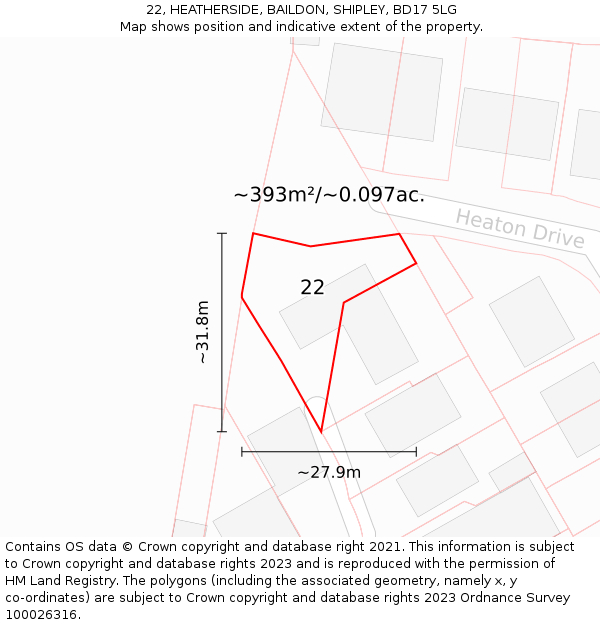 22, HEATHERSIDE, BAILDON, SHIPLEY, BD17 5LG: Plot and title map