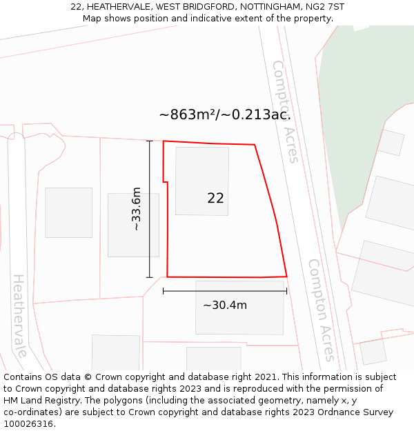 22, HEATHERVALE, WEST BRIDGFORD, NOTTINGHAM, NG2 7ST: Plot and title map