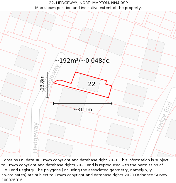 22, HEDGEWAY, NORTHAMPTON, NN4 0SP: Plot and title map