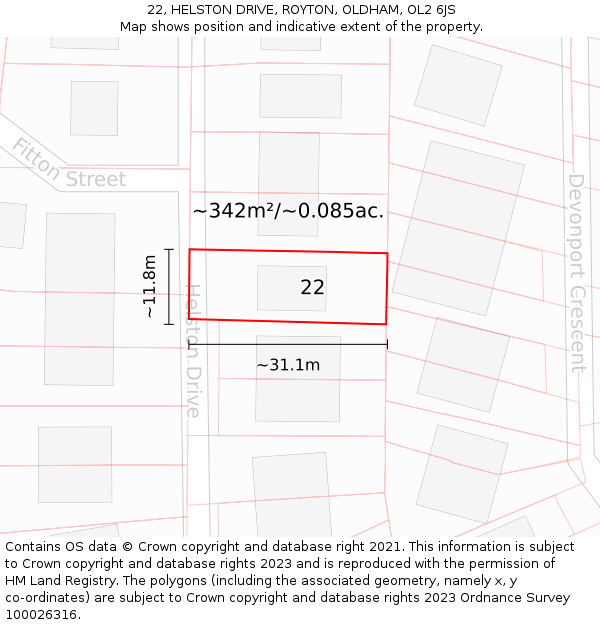 22, HELSTON DRIVE, ROYTON, OLDHAM, OL2 6JS: Plot and title map