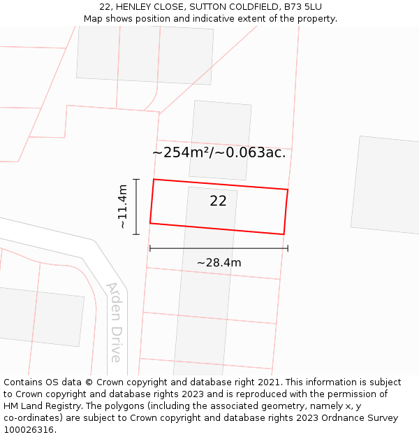 22, HENLEY CLOSE, SUTTON COLDFIELD, B73 5LU: Plot and title map