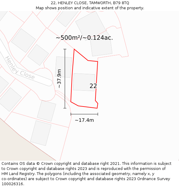 22, HENLEY CLOSE, TAMWORTH, B79 8TQ: Plot and title map