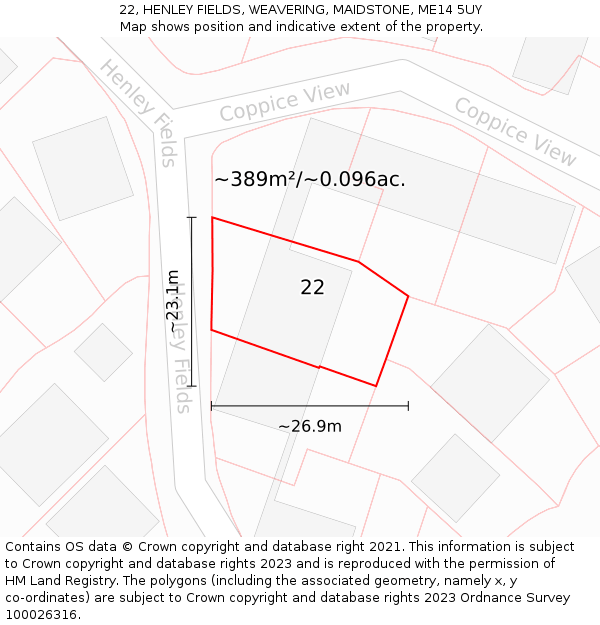 22, HENLEY FIELDS, WEAVERING, MAIDSTONE, ME14 5UY: Plot and title map