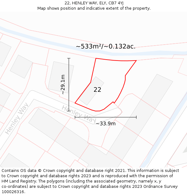 22, HENLEY WAY, ELY, CB7 4YJ: Plot and title map