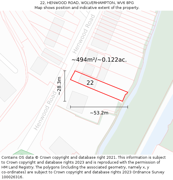 22, HENWOOD ROAD, WOLVERHAMPTON, WV6 8PG: Plot and title map