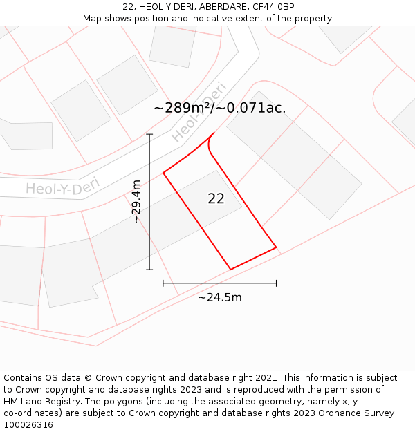 22, HEOL Y DERI, ABERDARE, CF44 0BP: Plot and title map