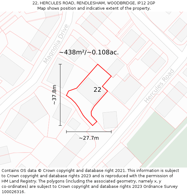 22, HERCULES ROAD, RENDLESHAM, WOODBRIDGE, IP12 2GP: Plot and title map