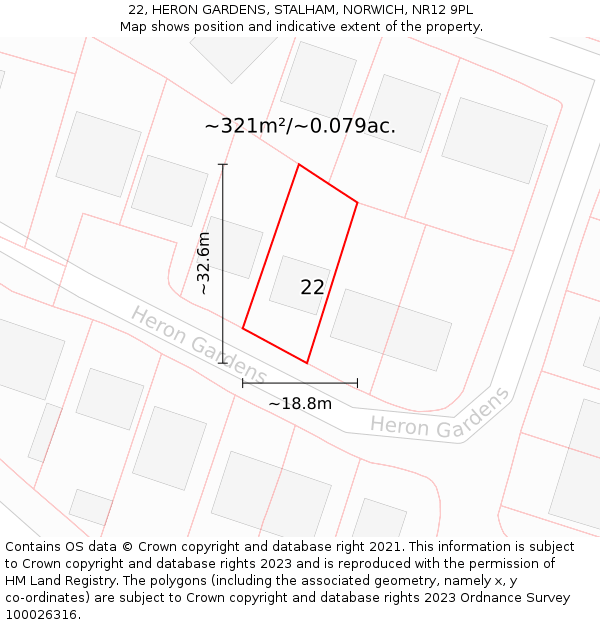 22, HERON GARDENS, STALHAM, NORWICH, NR12 9PL: Plot and title map