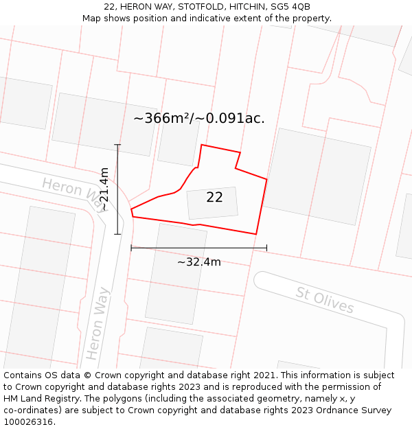 22, HERON WAY, STOTFOLD, HITCHIN, SG5 4QB: Plot and title map