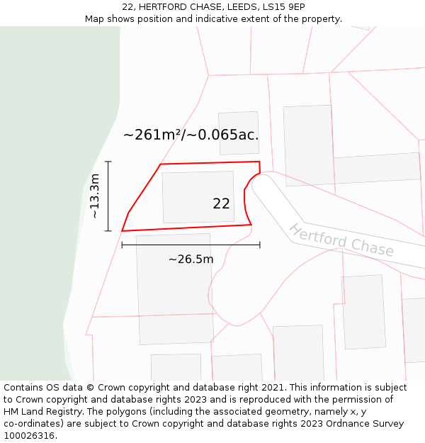 22, HERTFORD CHASE, LEEDS, LS15 9EP: Plot and title map